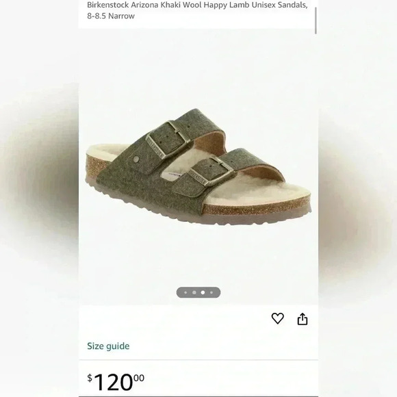 Birkenstock Arizona Khaki Wool Happy Lamb Unisex Sandals 37 Narrow - Picture 2 of 7